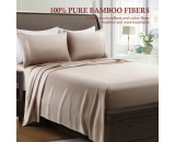 IBAMA 100% Bamboo Bed Sheet Set with Pillowcases 4 Pieces Including 1 x Fitted Sheet 2 x Pillow Covers 1 x Flat Sheet Breathable Silky Look and Soft Touch Machine Washable Queen Size